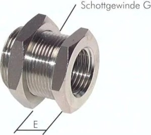 Złączka grodziowa  GW G 1/2" - GZ M 28x1,5, mosiądz niklowany    