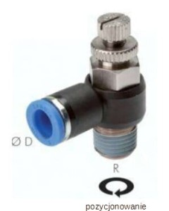 Zawór dławiąco-zwrotny kątowy R 1/8" ⌀ 6