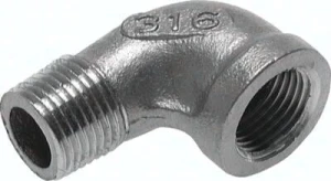Kolano gwintowane 90°, GW Rp 1/4" / GZ R 1/4", 10 bar, stal nierdzewna  