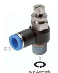 Zawór dławiąco-zwrotny kątowy R 1/4" ⌀ 8