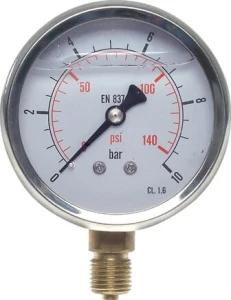 Manometr glicerynowy pionowy D63, G 1/4", 0 do 160 bar            