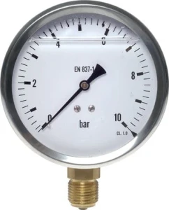 Manometr glicerynowy pionowy D100, G 1/2", 0 do 2,5 bar      